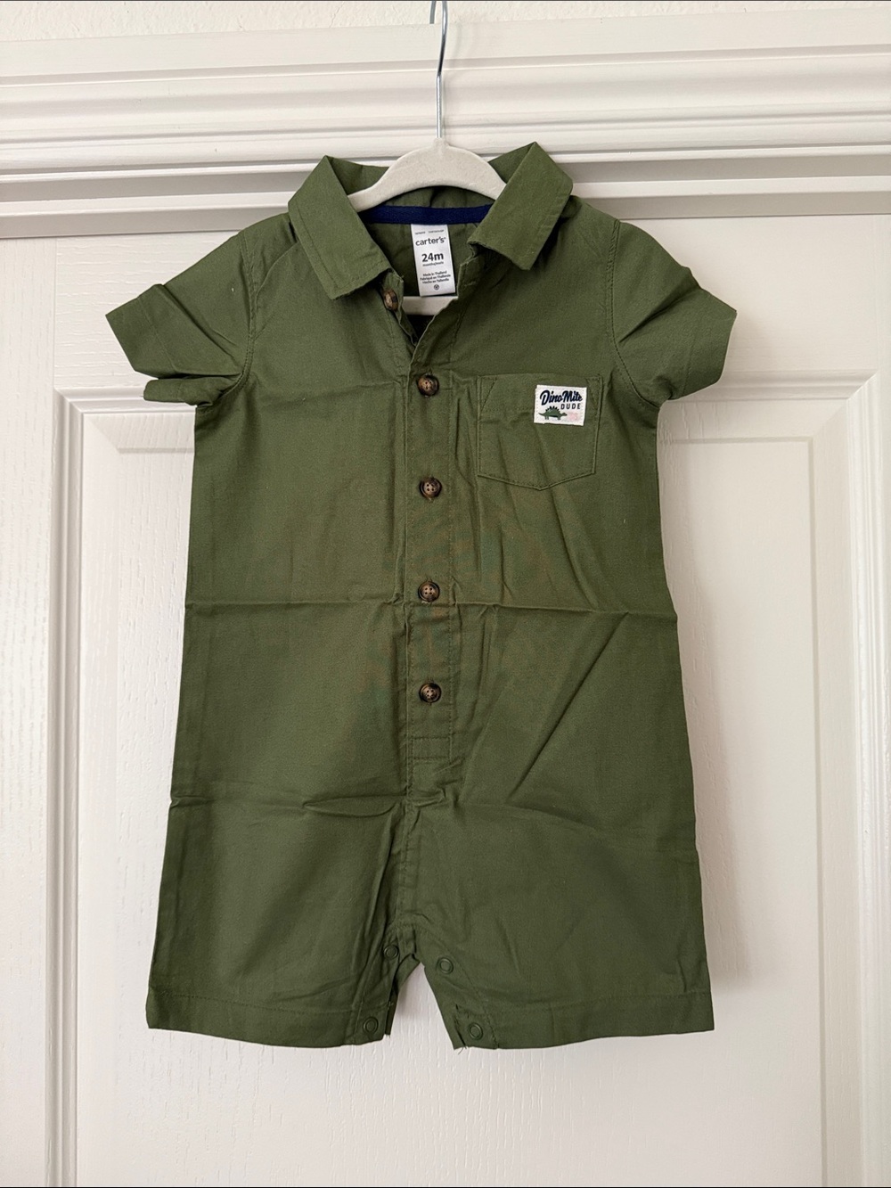 Carter's Olive Green Short Sleeve Button Romper